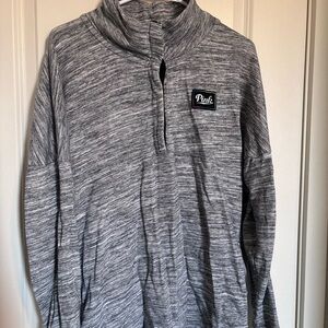 VS Pink Heathered Gray Pullover Hockey Jersey Style Henley Sweater